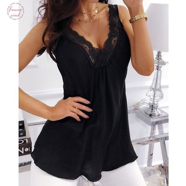 

women lace chiffon v neck tank plain sleeveless patchwork tunic womens tanks 2020 plus size 5xl clothes female, White