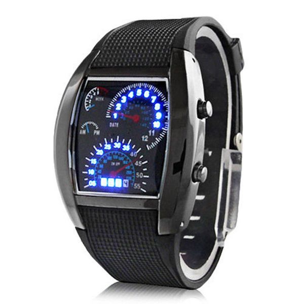 

men fashion led sport rubber band digital week date dashboard pattern dial watch mas-culino fashion mens watch large dial milit, Slivery;brown