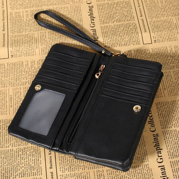 

women fashion vintage double zipper dull polish leather long wallet handbag po66
