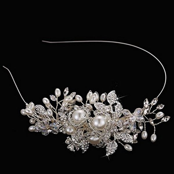 

bride luxurious wedding headwear manual pearl alloy flower crystal diamond hair hoop head bring hoop hair decorate headwear, Silver