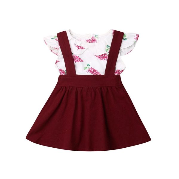 

1-5y 2pcs cute newborn toddler baby girl clothes floral t-shirt +dress outfit set kids costume, White