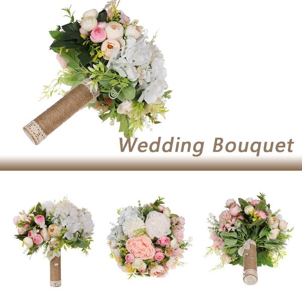 

2019 new wedding bouquet colorful pearls silk rose artificial decoration bride holding bridesmaid flowers in stock
