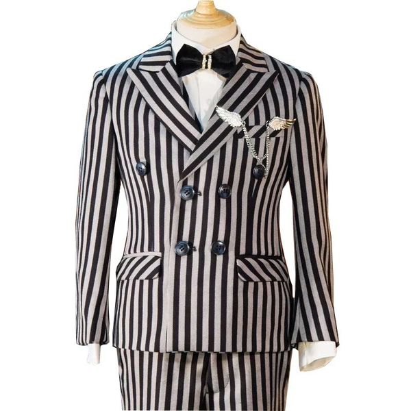 

2020 spring rope stripe boys wedding suits 2 piece peaked lapel flower boys groom tuxedos kids formal wear clothing, Black