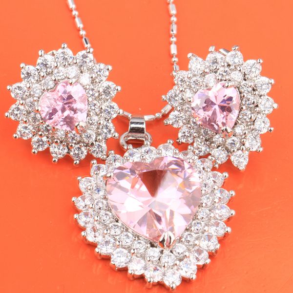 

new arrival heart shape brown champagne morganite zircon 925 sterling silver jewelry set earring pendant necklace s8173