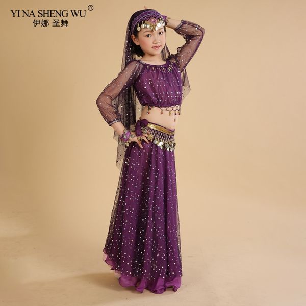 

belly dance clothes bollywood belly dance costumes for kids 7pcs child clothing oriental for stage, Black;red