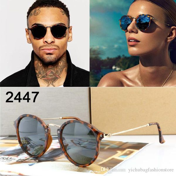 

vintage round sunglasses men women mirror sunglass leopard acetate frame 2447 glasses sol gafas uv400 with box and case, White;black