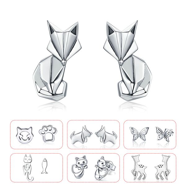 

bisaer 925 sterling silver folding silver white cz stud earrings jewelry making gifts for lover&mother gxe526, Golden;silver