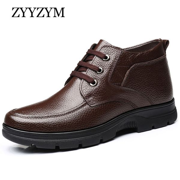 

zyyzym мужчины boots winter lace up стиль корова кожа обувь голеностопного плюшевые держите теплый человек snow boots plus размер zapatos de, Black