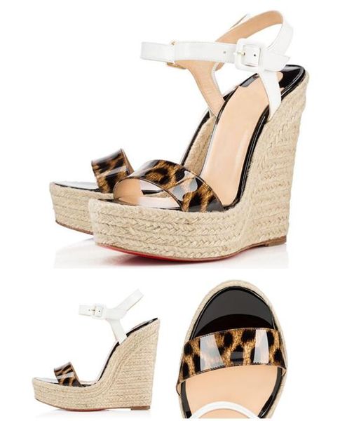 

лето женщин конструктора платформы leopard сандалии red bottom lady высокие каблуки дамы клинья идеальный открытый сексуальная открытым носк, Black