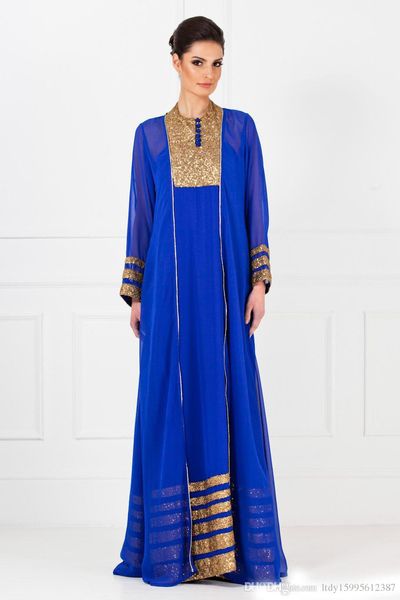 Abito elegante a maniche lunghe 2019 New Vintage Royal Blue Dubai arabo caftano abiti da sera stile arabo formale musulmano 212