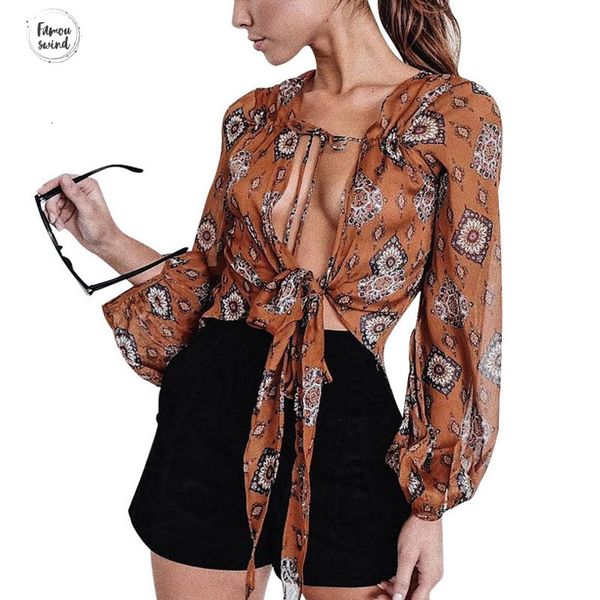 

версия для печати v шеи шифон блузка рубашка лета женщин с длинным рукавом crop top фонариков рукавом блузка 2019 streetwear лук женский blu, White