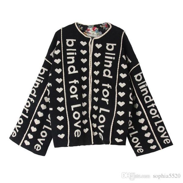 

2018 women new fashion trend show slim high profile jacquard jacket female letters knitted wool jackets, Black;brown