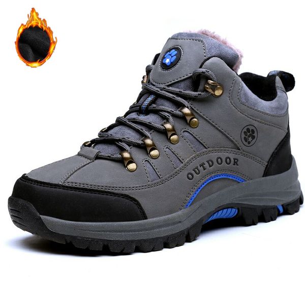 

couple winter boots outdoor hiking shoes men high boots trekking plush shoes waterproof sports camping snow women man, Black