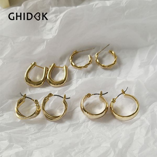 

ghidbk gold chunky statement horseshoe hoop earrings women minimalist twisted earring hoops aros de moda 2019 jewelry accessory, Golden;silver