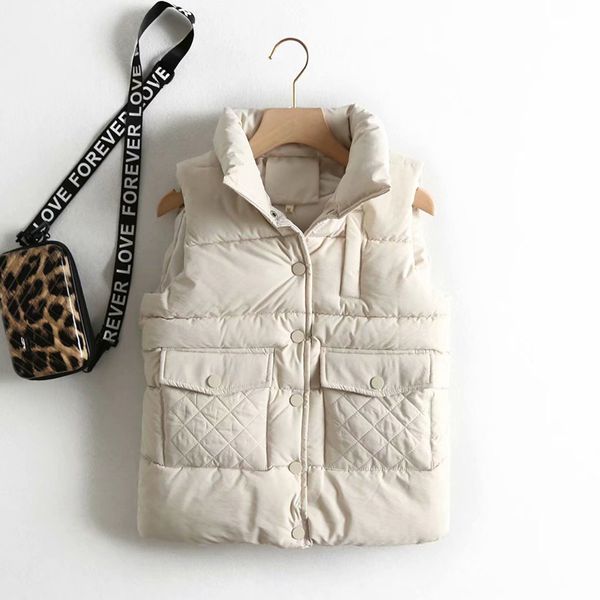 

winter big pocket streetwear vest coat windproof thicken down vest cotton slim girls warm waistcoat, Black;white