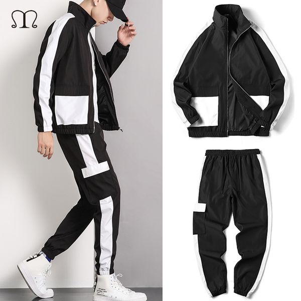 

мужчины трек костюм марка 2 шт лоскутная толстовка куртка брюки мужские streetwear одежда zipper casual men tracksuit set plus size, Gray