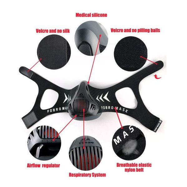 

fitness gym workout sport mask cycling masks running cardio training high altitude protective breathing mask 3.0, Black