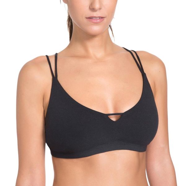 

women's light support cross strappy open back cotton yoga sports bra, White;black
