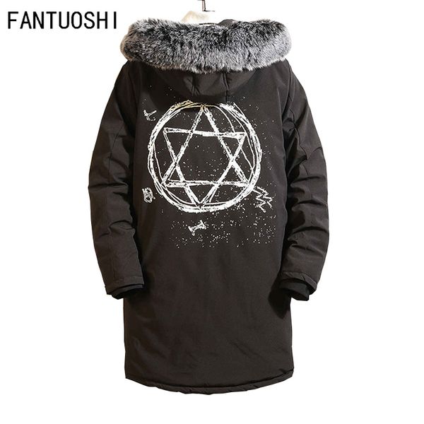 

2018 winter jacket men slim long thick warm waterproof zipper clothes for men fashion casual winter coats man parkas, Black