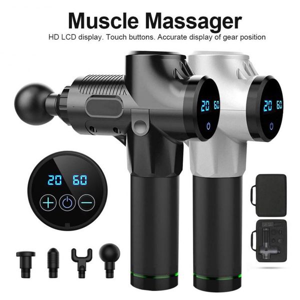 Massaggiatore muscolare elettrico Terapia Pistola per massaggio fasciale Vibrazione profonda Rilassamento muscolare Attrezzature per il fitness 1200-3300r / min dropship con borsa