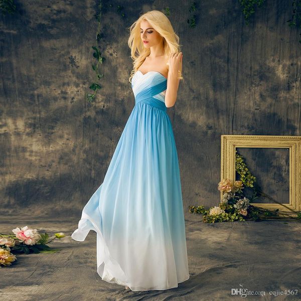 

2019 синие платья выпускного вечера ombre милая шифоновая шнуровка сзади длинная длина пола градиент вечерние платья выпускные платья на зак, Black