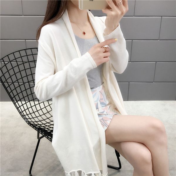 

cardigan women's spring and summer new wild long sweater sweater women's thin outside sunscreen air conditioning shirt women, White;black