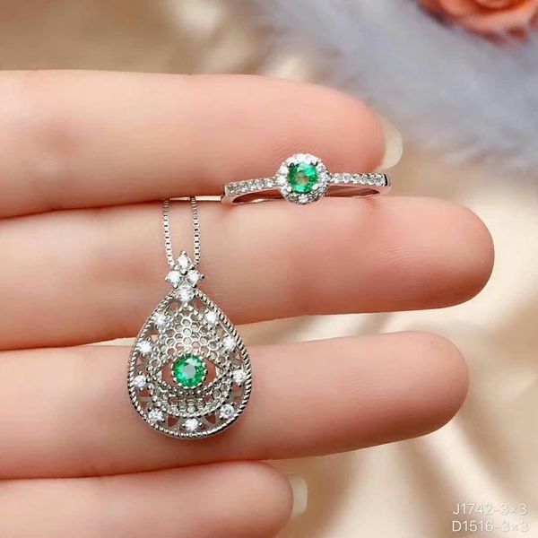 

shilovem 925 sterling silver natural emerald rings pendants send necklace fine jewelry party women gift 3*3mm ctz030311agml, Black