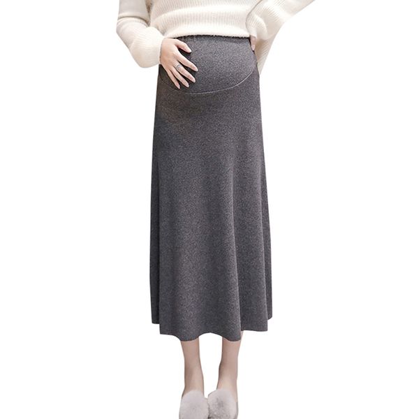 

ol pregnant women knitted skirt high waist a-line midi long skirts pregnancy fashion clothes maternity plus size black gray 2019