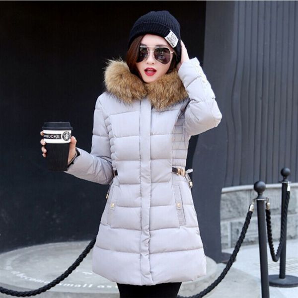 

new cotton coat winter large size 3xl long section thick down cotton padded loose jacket fashion wild casual hooded fur collar, Tan;black