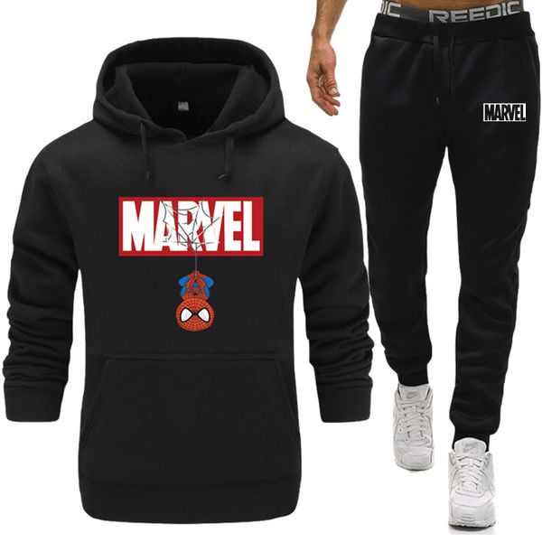 

new 2019 brand tracksuit fashion men/women marvel sportswear two piece sets all cotton fleece thick hoodie+pants sporting suit, Gray