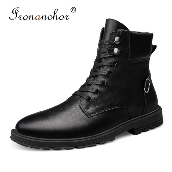 

2019 winter men ankle boots natural cow leather luxury handmade rubber warm male boots #yy3000, Black