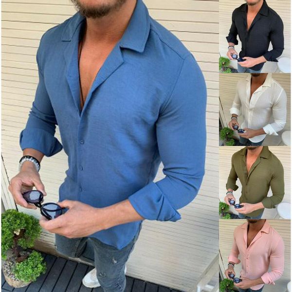 

casual men boy slim fit v neck long sleeve shirt 2019 new summer muscle button solid slim casual blouse -2xl, White;black
