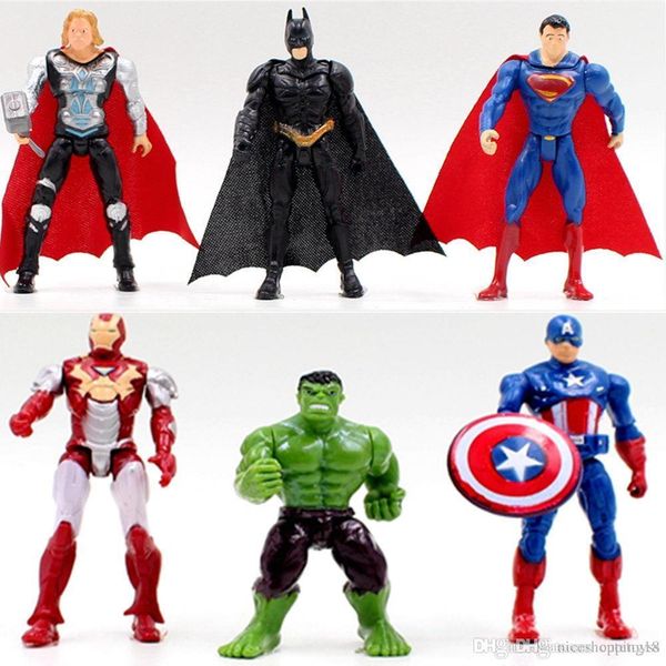 

10pcs a lot t03 iron man hulk superman batman avengers captain america superheroes thor toy