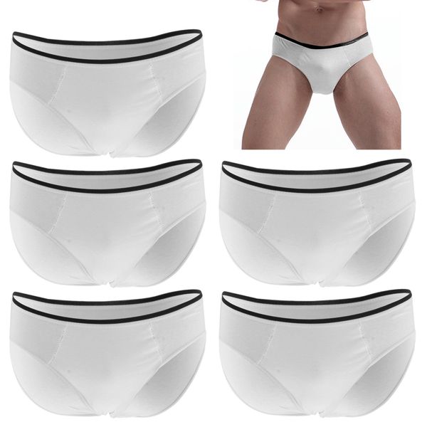 

5 pieces adults disposable briefs underpants men travel one time underwear for daily life, Black;white
