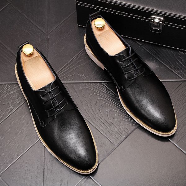 

england style men casual wedding party formal dress cow leather shoes pointed toe black white shoe gentleman sneakers sapatos