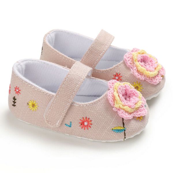 

sweet newborn girls flower soft crib shoes anti-slip princess sneakers for infant baby black pink khaki brown