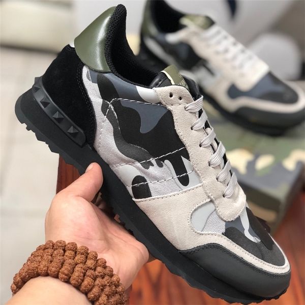 

new fashion stud camouflage sneakers shoes footwear men women flats luxury designer rockrunner trainers casual shoes sneakers chaussures 45, Black
