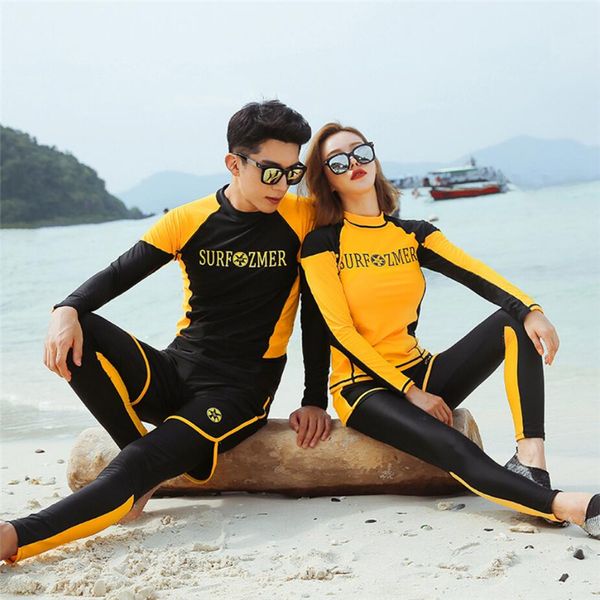 

korean 2019 wetsuits women surfing men matching couple full body diving suit shirt+legging+short lover swim wet set wholesale