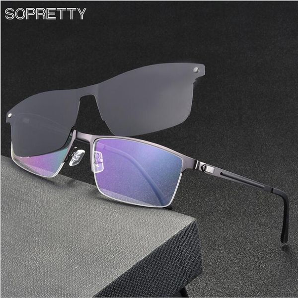 

retro titanium alloy men's magnetic clips polarized sunglasses ,male business myopia glasses frames, metal prescription eyewear, White;black