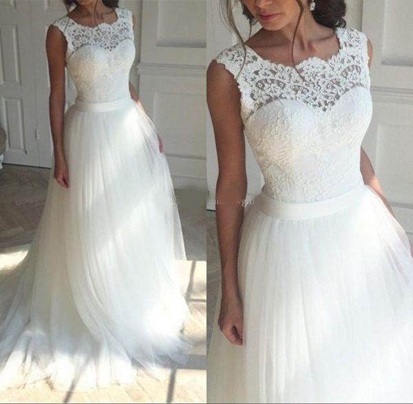 

inexpensive fall a line white bridal wedding dresses lace bodice tulle jewel neck corset back pleat bridal gowns