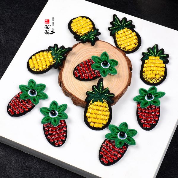 

gugutree beaded embroidery pineapple patch animal cartoon patches badges applique patches for clothing sk-68, Black