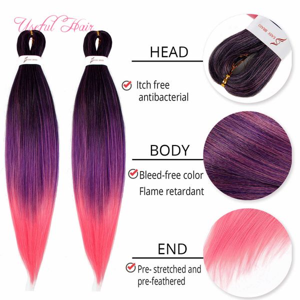 

synthetic hair extensions easy brasid pre-stretched easy braiding jumbo braids pre-feathered natural layers 24inch synthetic lightweight wea, Black
