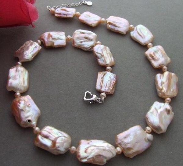 

nuevo diseÃ±o natural irregular 18x25mm rosa perla keshi collar 20 pulgadas, Silver