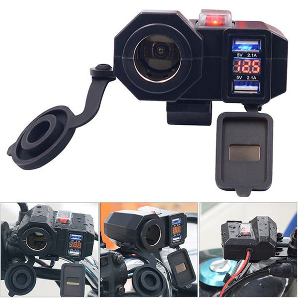 

dc12v motorcycle dual usb charger waterproof cigarette lighter plug voltmeter adapter