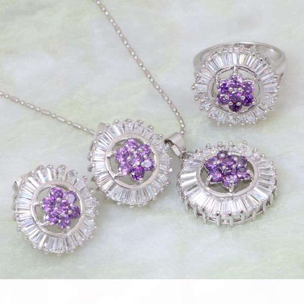 

new arrives fashion jewelry sets silver plated jewelry set inlay amethyst pendants ring designer s042