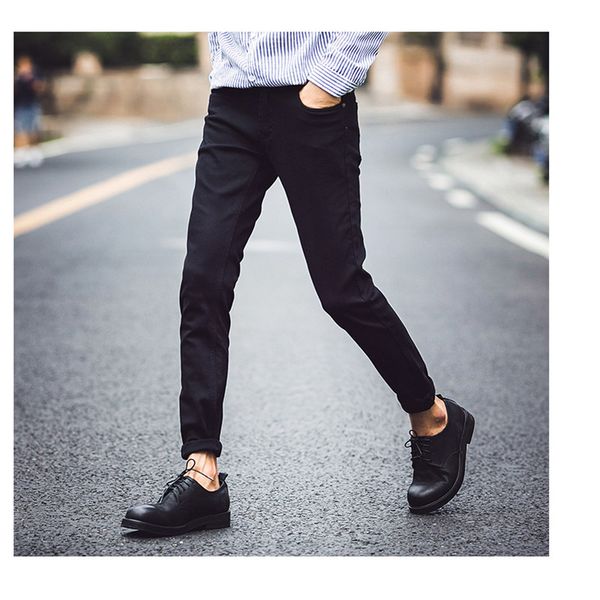 

new solid color hip hop washed denim trousers back pocket long pants male, Blue