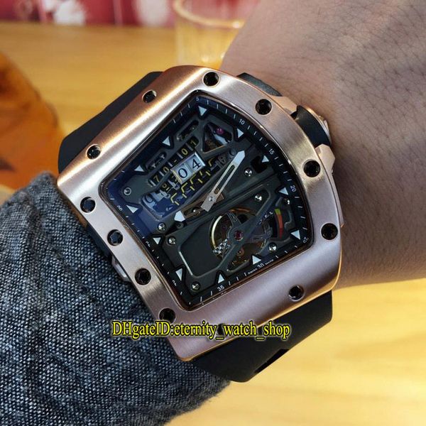 

rm70-01 alain prost skeleton big date dial tourbillon automatic rm 70-01 mens watch rose gold case rubber strap road racing bicycle watches, Slivery;brown