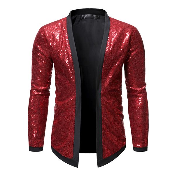 

fashion men's casual slim fit cardigan coat long sleeve outwear blouse sequins suit jacket dj club stage singer clothes 10.18, White;black