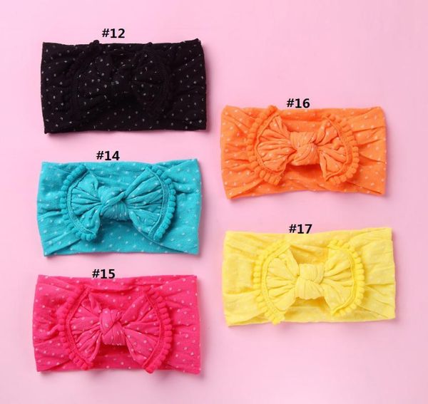 

bulk 120pc/lot newborn kids dot print wide nylon headbands,knotted hair bow pom pom headband headwraps kids knot nylon hairbands, Slivery;white