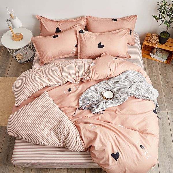 

fashion heart bedding sets bed linen simple style duvet cover flat sheet bedding set winter full king single  set 2019